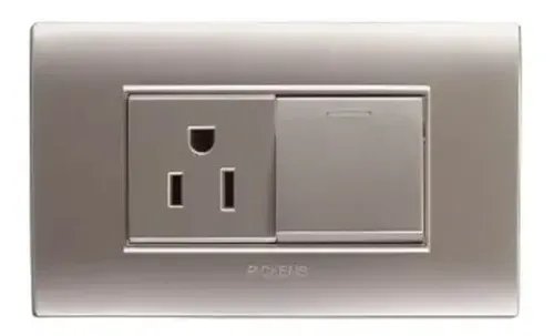 Interruptor + Tomacorriente Plateado 6a 120v-250v Pickens Plateado