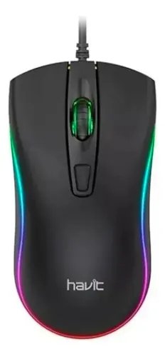 Mouse Optico Alambrico Usb Marca Havit Luces Rgb Gaming Negro