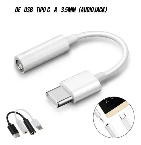 Adaptador Tipo C A Jack Auxiliar 3.5mm Audio Blanco