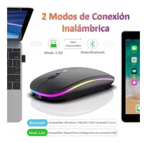 Mouse Inalambrico Rgb Recargable Para Laptop Pc Computadora
