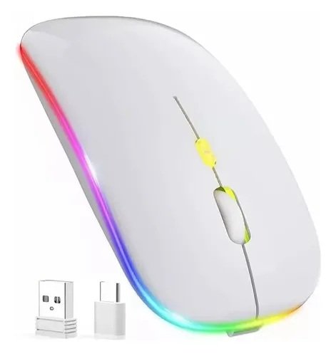 Mouse Blanco Inalámbrico Bluetooth Recargable Ergonómico Led Blanco