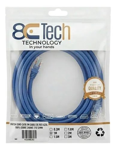 Cable Patch Cord Cat6 100% Cobre 1 Metro Alta Calidad 1m