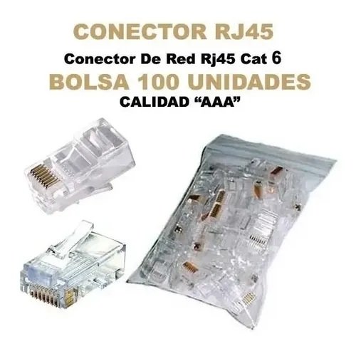 Bolsa De 100 Conectores Rj45 Cat6 Rj-45 Cat 6 Plastico Duro