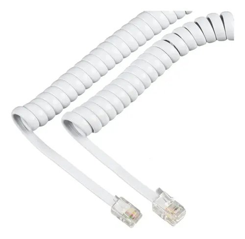 Cable Rj-9 Espiral Para Teléfono Fijo 1m Blanco Blanco